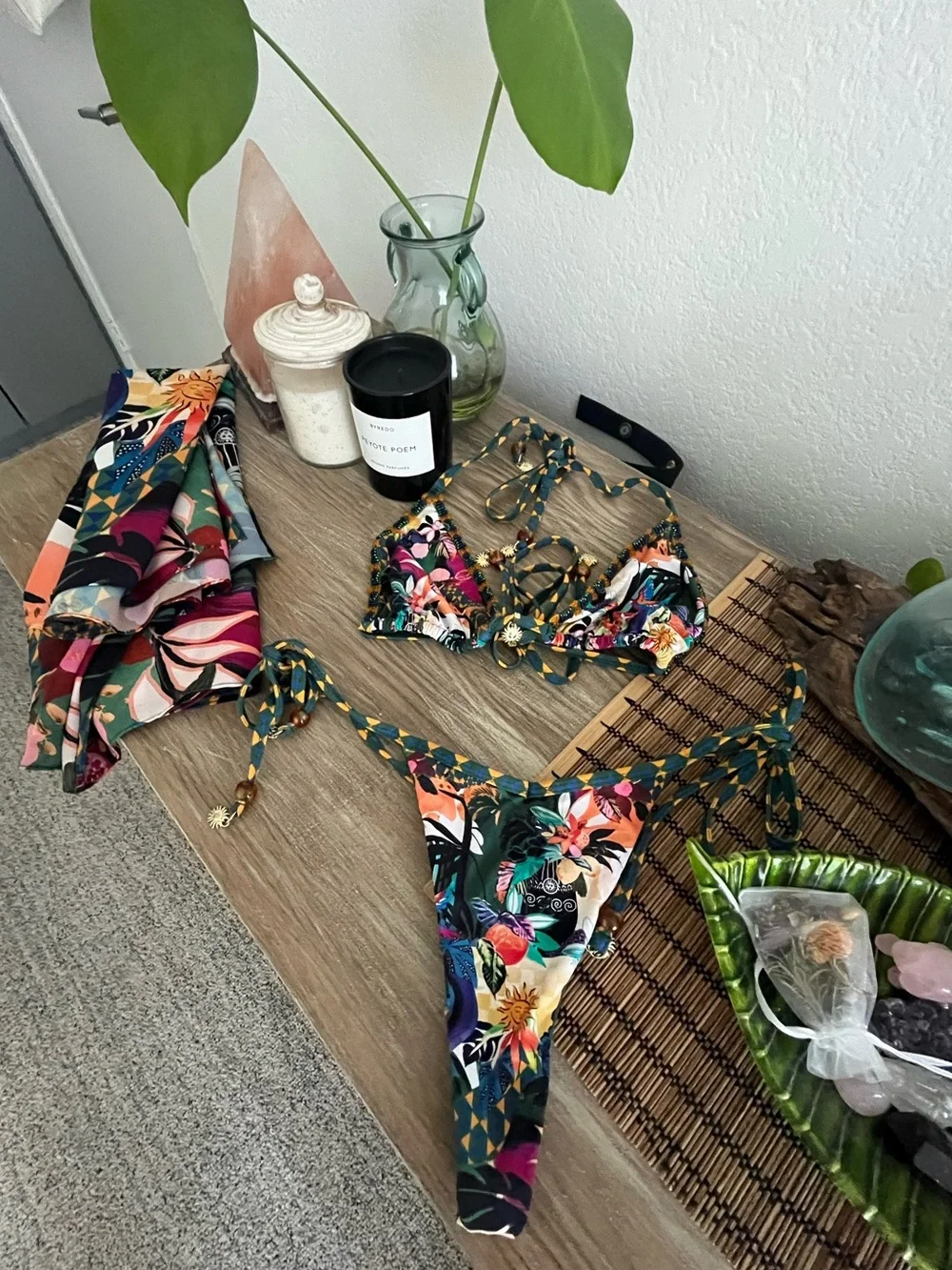 Bydee Tropicalia 3-piece Bikini + Sarong SET, medium, new without tags!